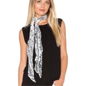 NWT Michael Stars Skinny Scarf Porcelain White Black Print
